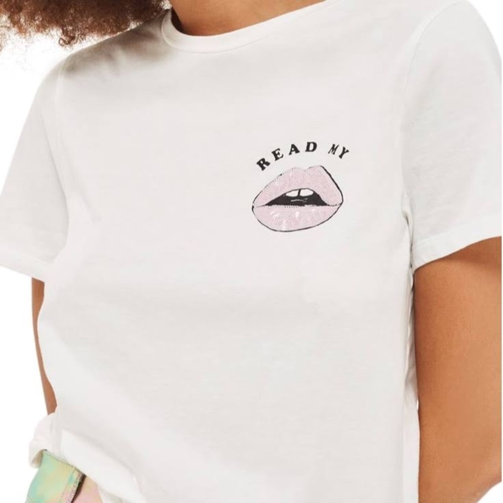 Topshop Read My Lips sequined tshirt